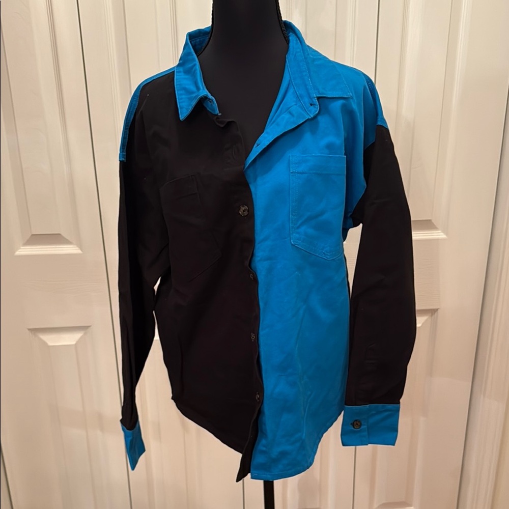 Bold Black and Blue Jean Jacket or heavy shirt with Two-Tone Design